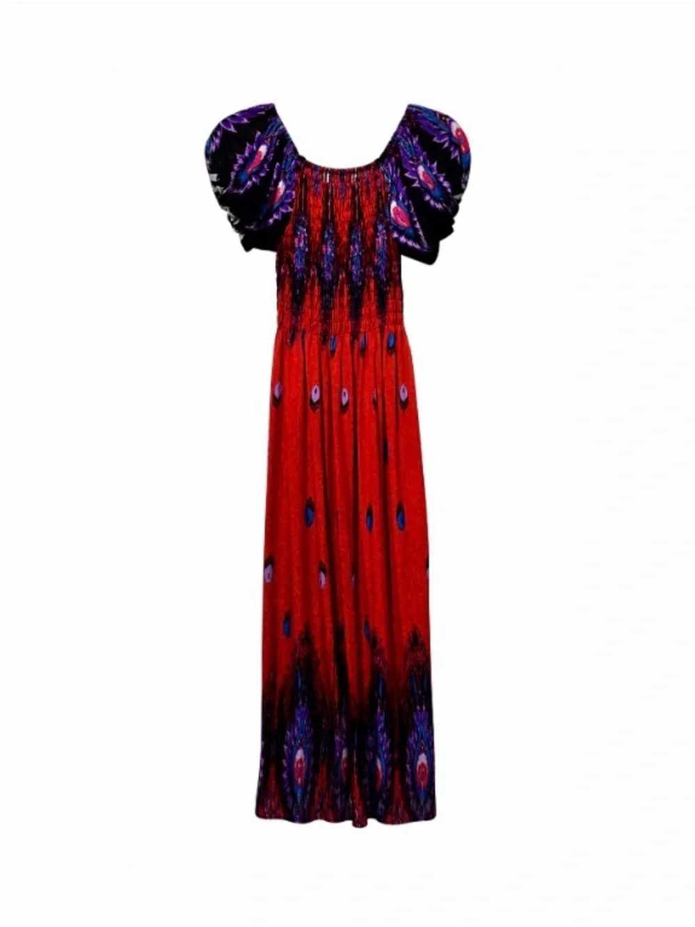 Red Bohemian Maxi Dress with Black & Purple Accents - Picture 2 of 2